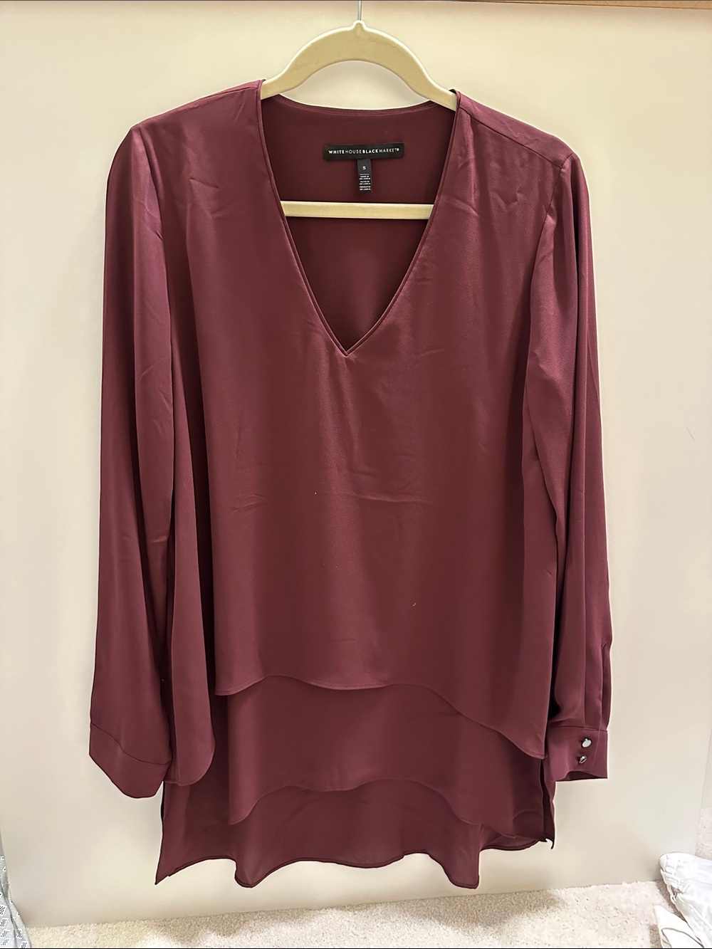 White House Black Market Burgundy Layered V-Neck Tunic